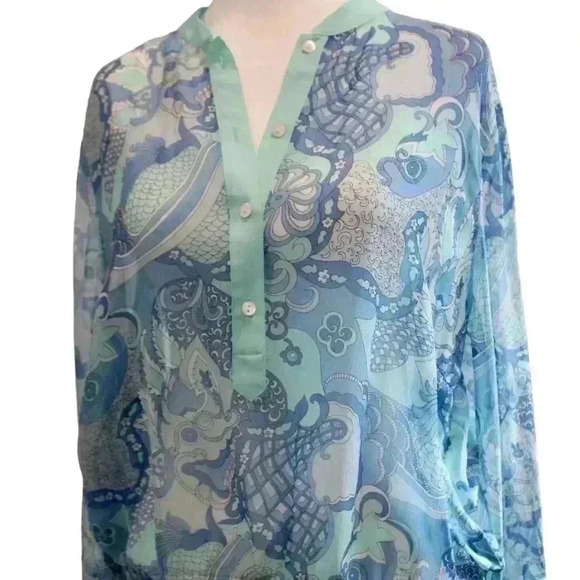 J.McLaughlin Sheer Paisley Tunic Style Top Drawstring Waist Size 8 - Picture 11 of 16